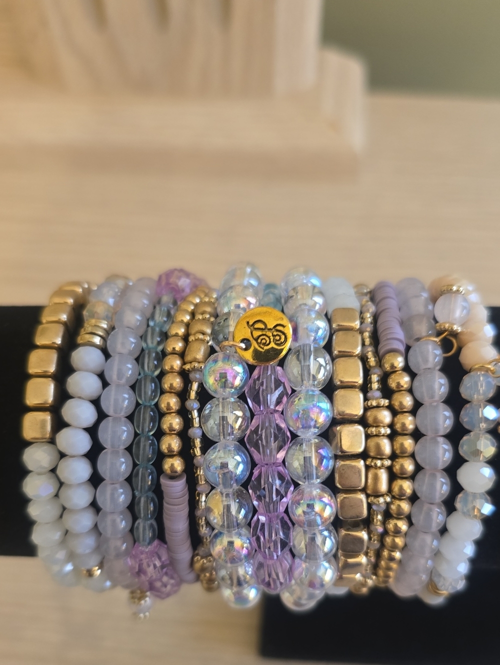 Plunder Stackable Lavender, Pink Gold Beaded 14 Bracelet Set New